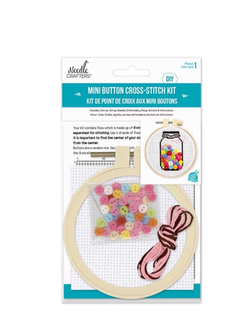 Mini Button Cross-Stitch Kit - Pastel Multi - Picture 5 of 7